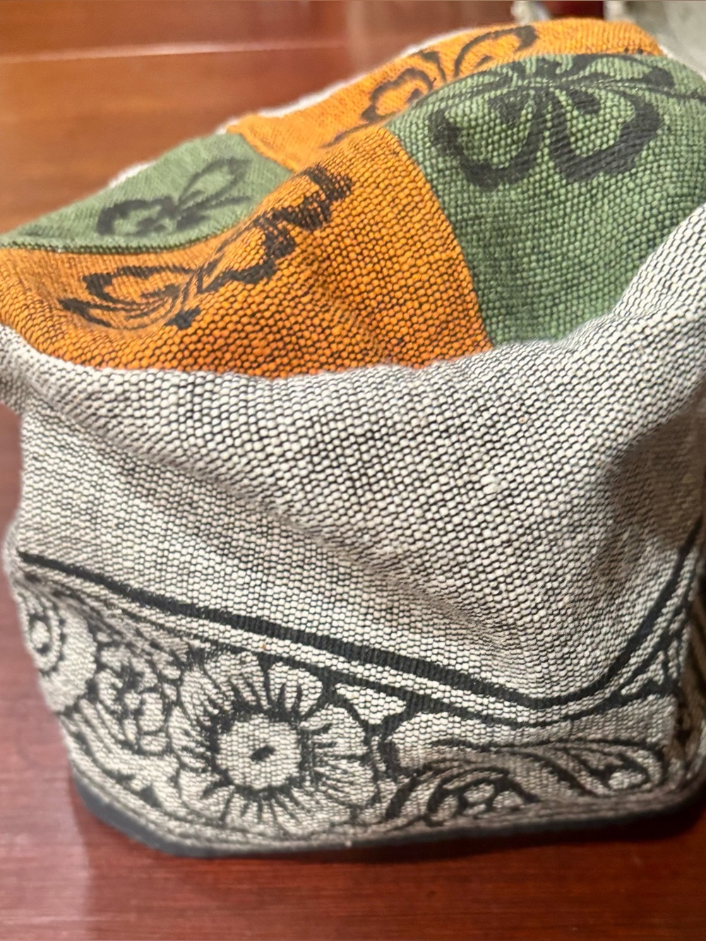 Boho Patchwork Cotton Fabric Hat - Orange & Green Accents